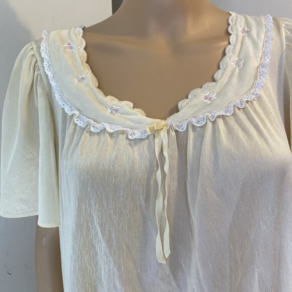 Vintage Simply Basic Yellow Satin Lace Knee Length Nightie Mesh Sexy Women L/XL - Picture 5 of 7